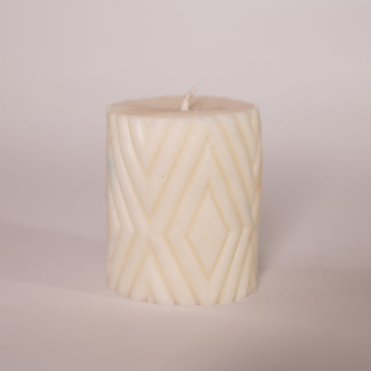 White Clad Candle – Geometric Artisan Pillar