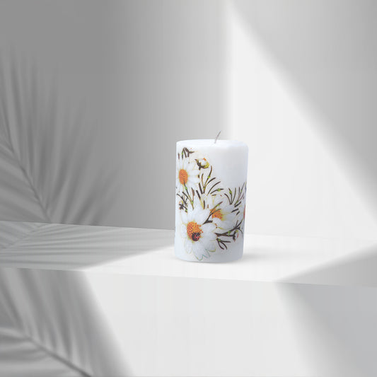 Deco Pillar Candle – Handcrafted Floral Art
