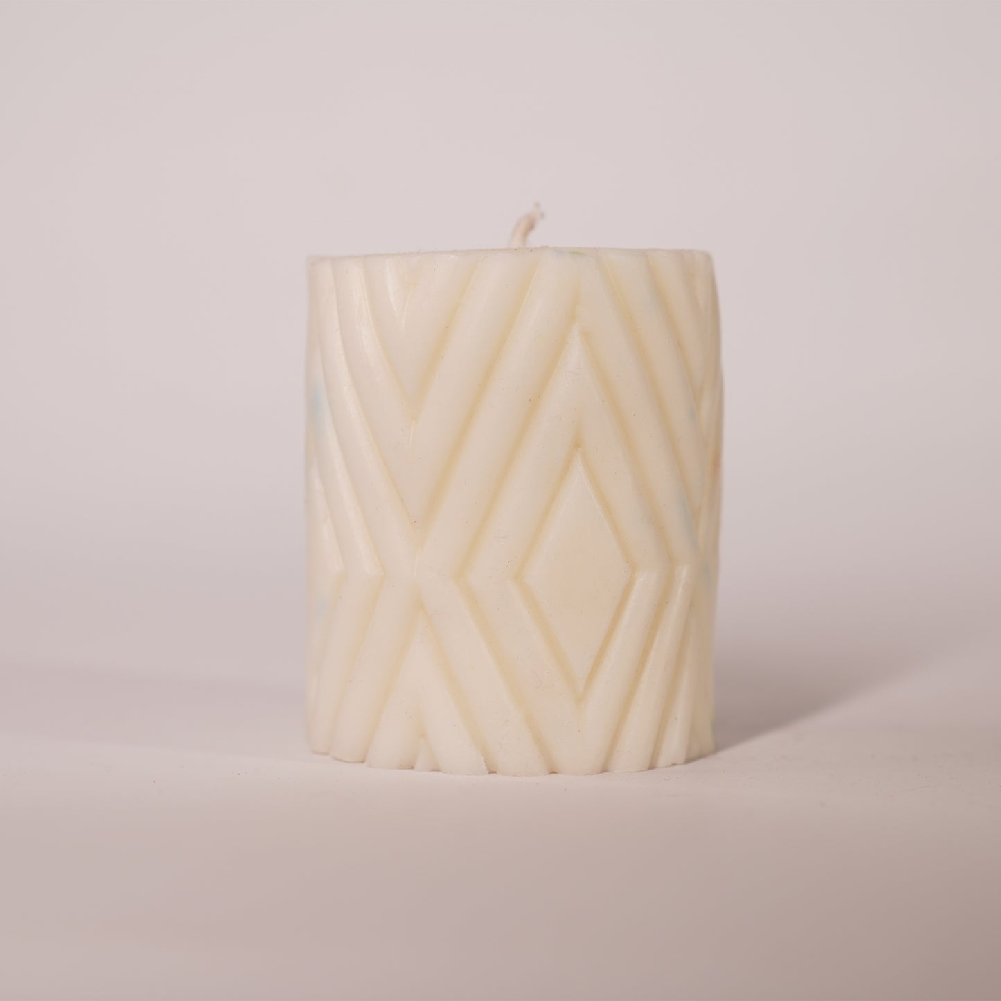 White Clad Candle – Geometric Artisan Pillar