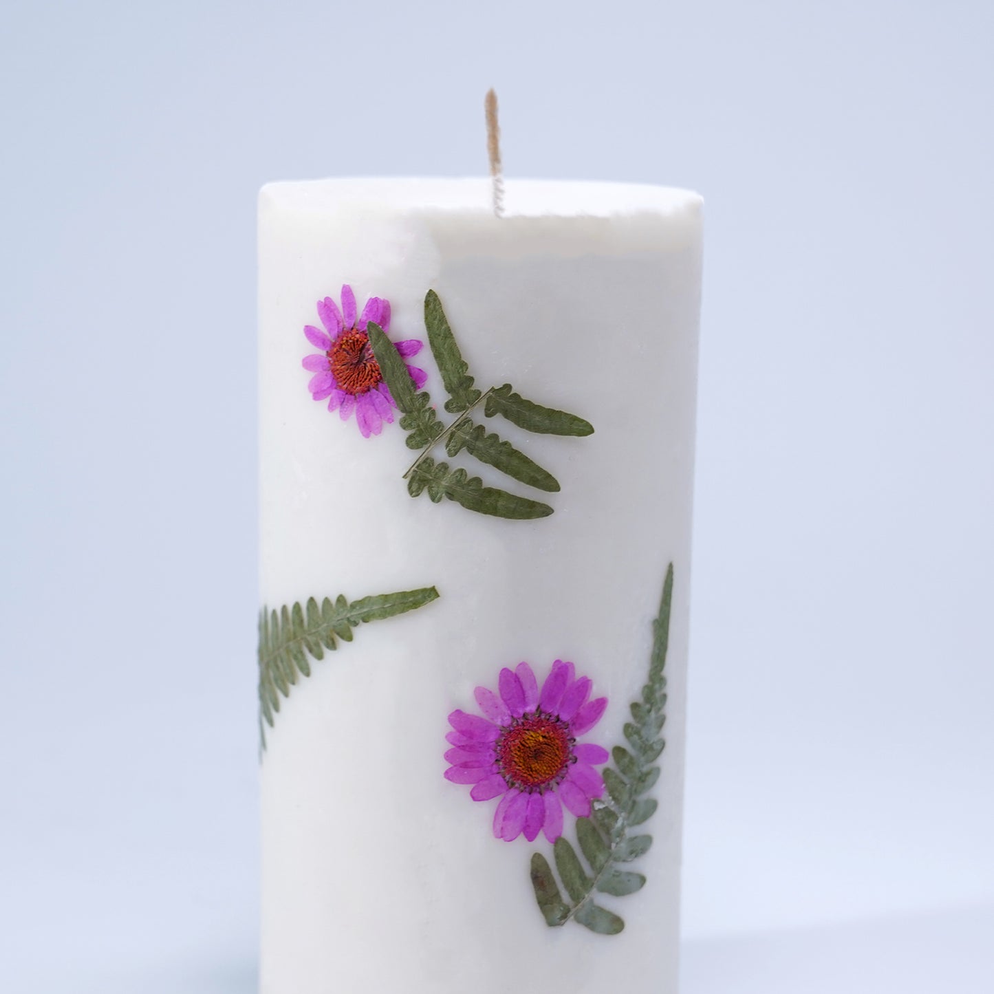 Botanical Pillar Candle – Real Dried Flowers & Fern