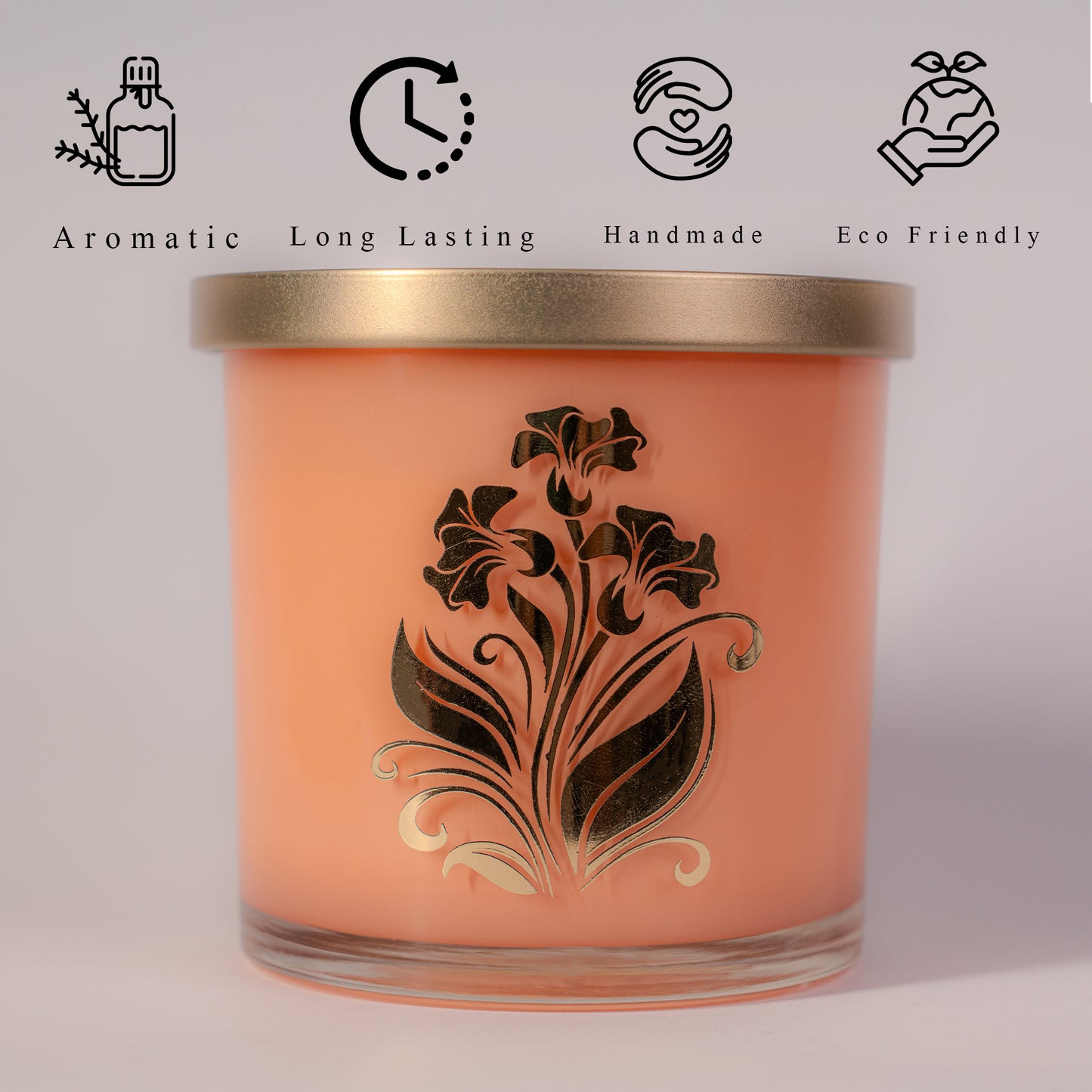 Peach Bloom Luxury Scented Candle – Floral Gold Jar