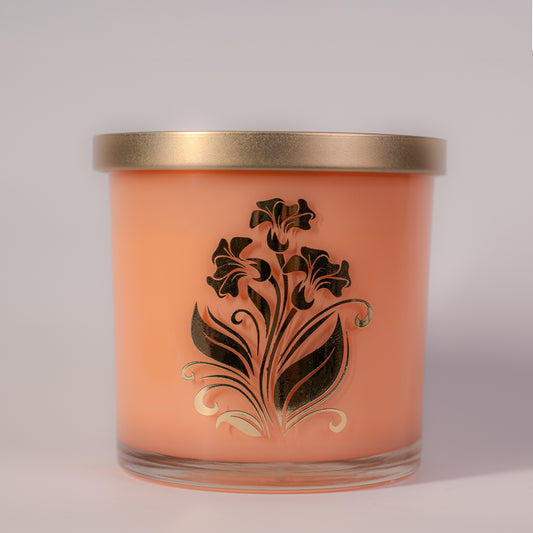 Peach Bloom Luxury Scented Candle – Floral Gold Jar