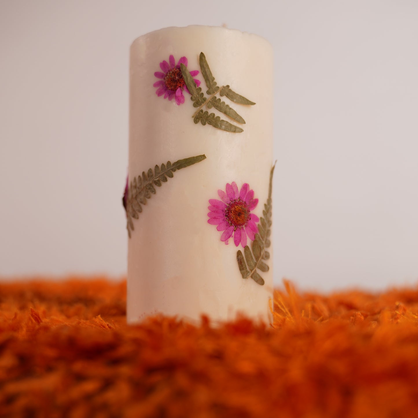 Botanical Pillar Candle – Real Dried Flowers & Fern