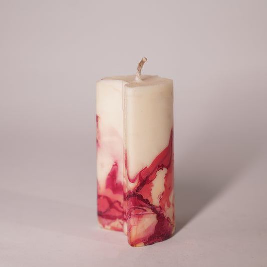 Marbella Marble Pillar Candle – Red & White