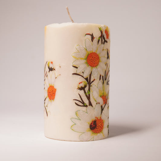 Deco Pillar Candle – Handcrafted Floral Art