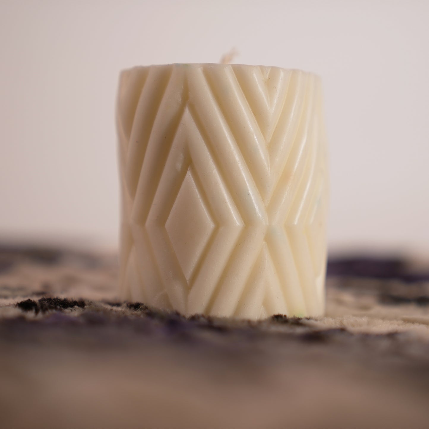 White Clad Candle – Geometric Artisan Pillar