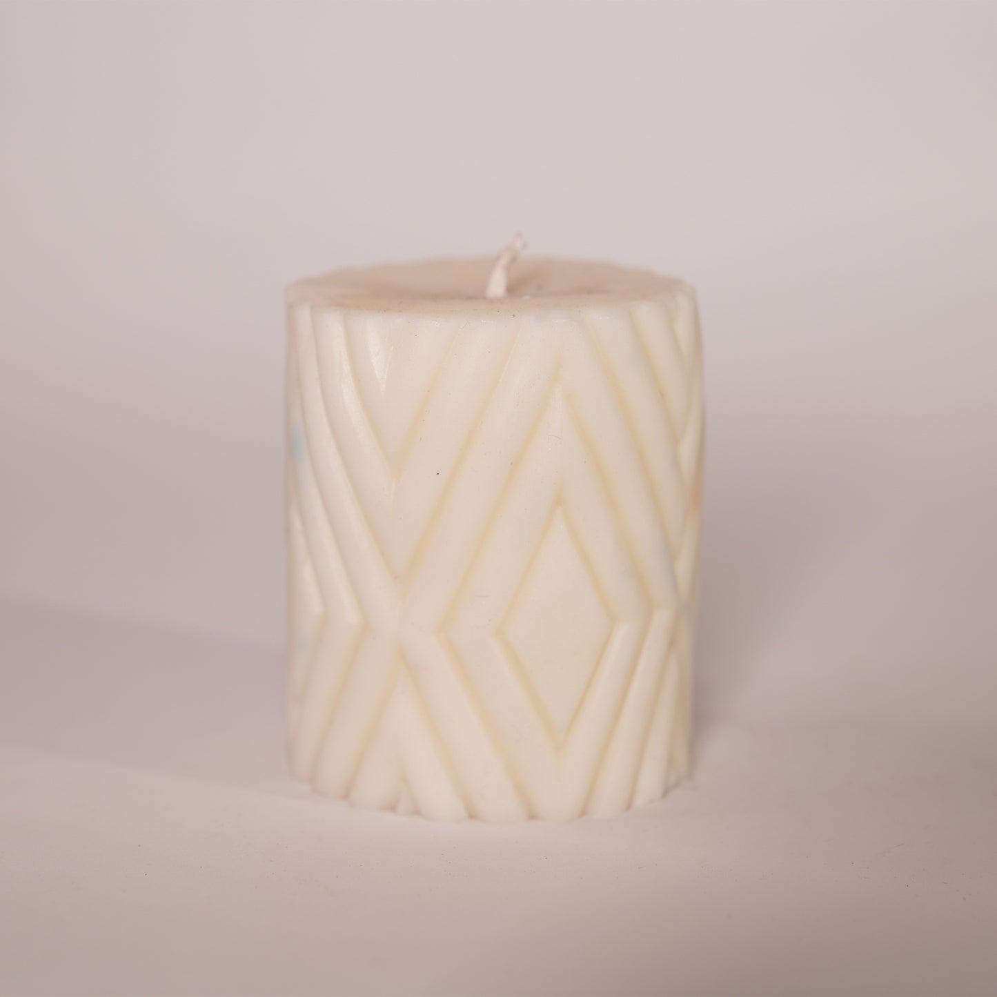 White Clad Candle – Geometric Artisan Pillar