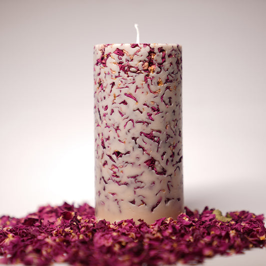 Rose Bloom – Floral Pillar Candle