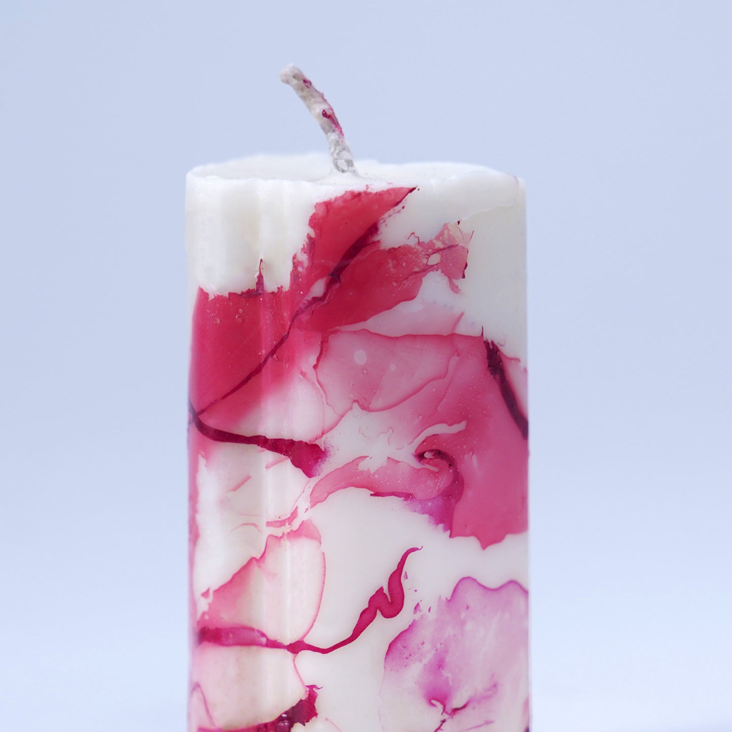 Marbella Marble Pillar Candle – Red & White