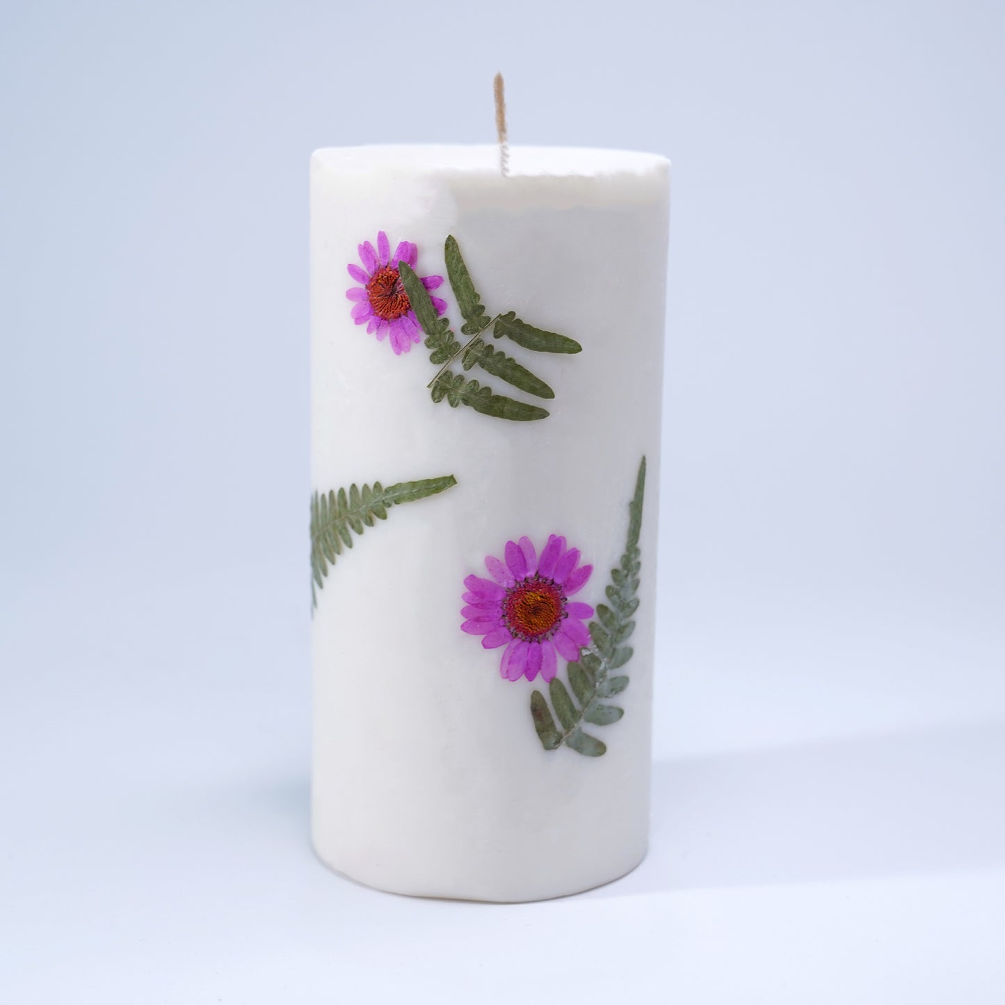 Botanical Pillar Candle – Real Dried Flowers & Fern