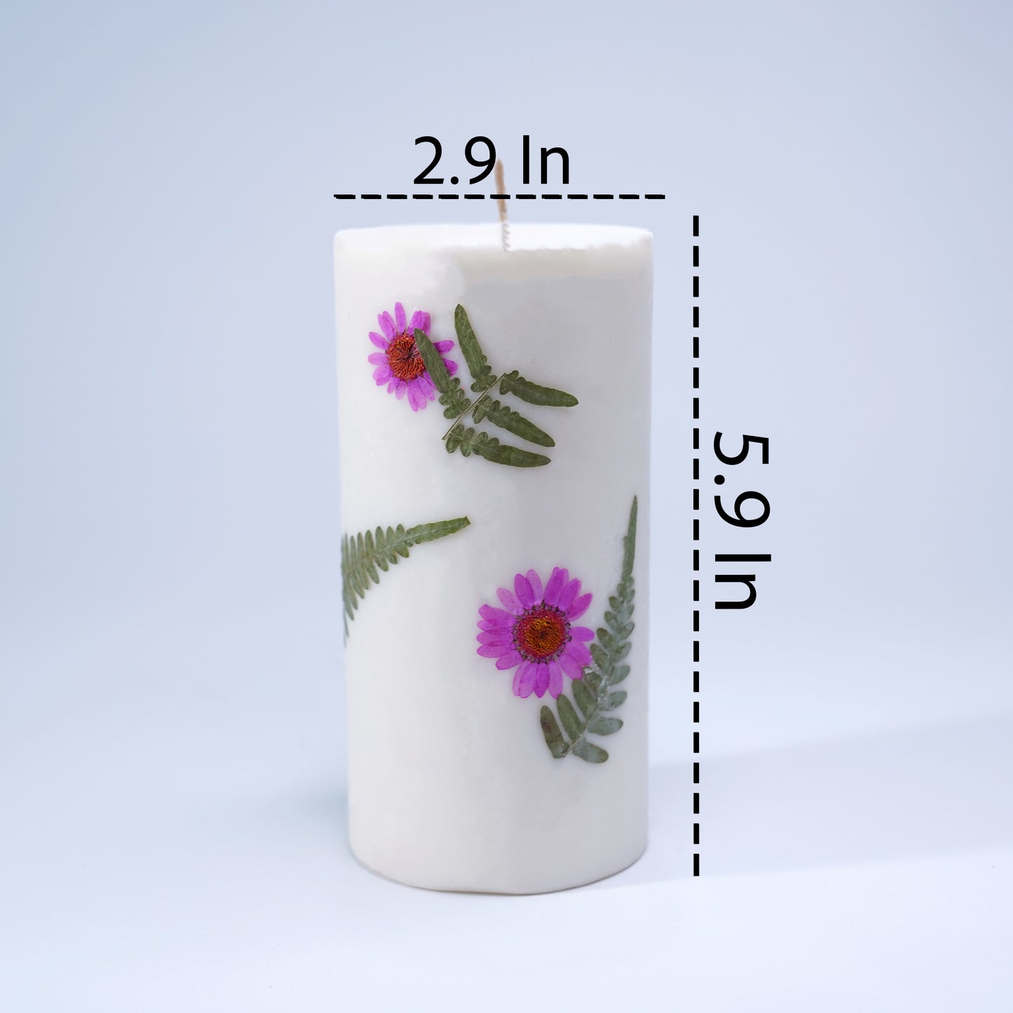 Botanical Pillar Candle – Real Dried Flowers & Fern